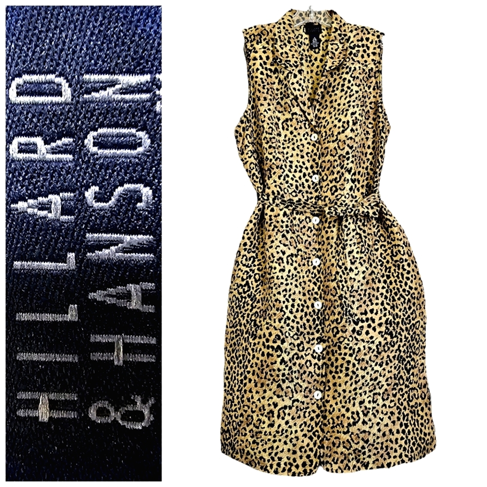 Vintage 90's Hillard & Hanson Silk Animal Print Sleeveless Button Front …